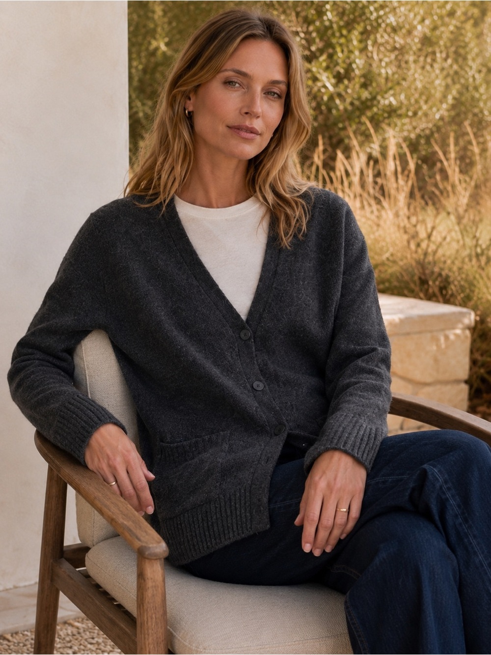 Jenni Kayne Everyday Cardigan Wool Cashmere Charcoal Gray XS